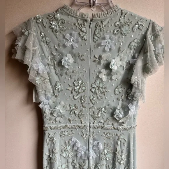 Mac Duggal Women’s Floral Embellished Flutter Sleeve Gown Size 2 Light Mint - Picture 6 of 9